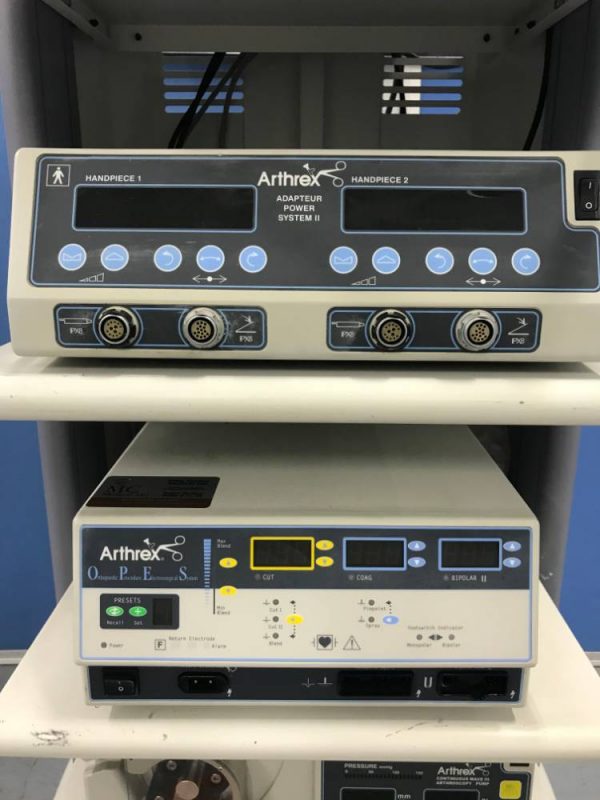 Arthrex Arthroscopic system inc 1ccd camera 100w xenon lightsource OPES electrosurgical Unit Duel Shaver System and fluid pump monitor and trolley mc medical mike craven medical medical devices medical equipment used medical second hand medical medical components medical spares medical parts